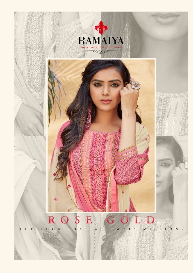 Kessi Fabrics Ramaiya Rose Gold Printed Cotton With Embroide...