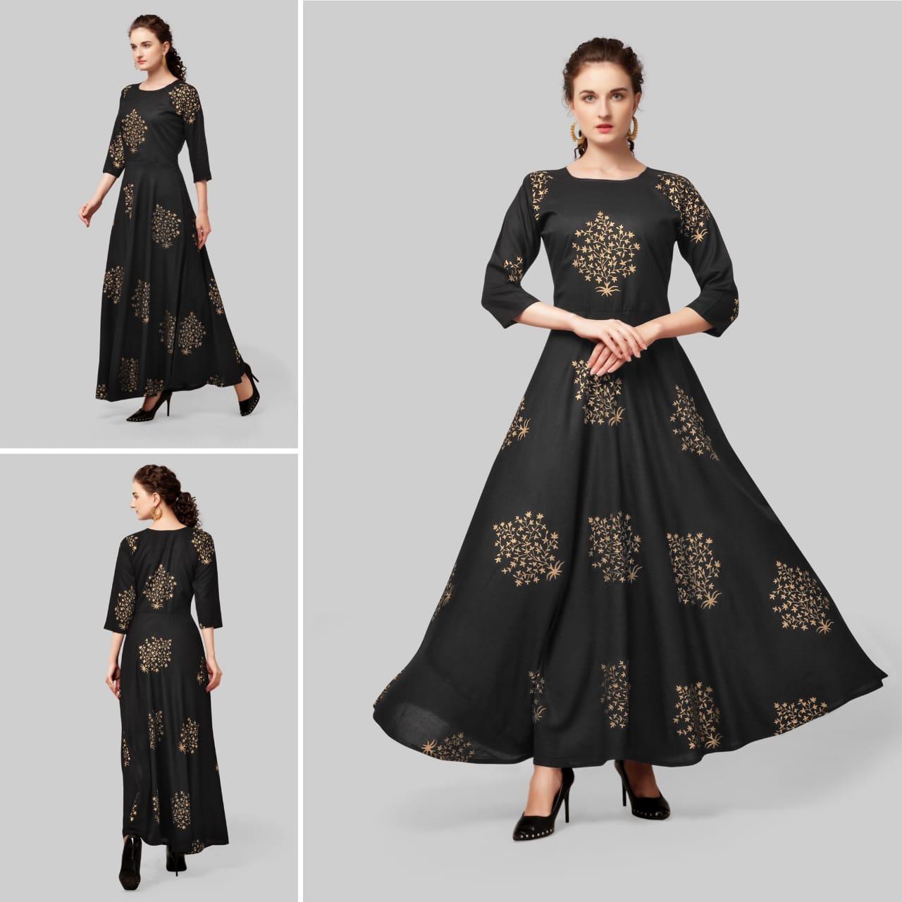 Rutba Khan Raton Cotton Foil Printed Long Gown Style Kurtis ...