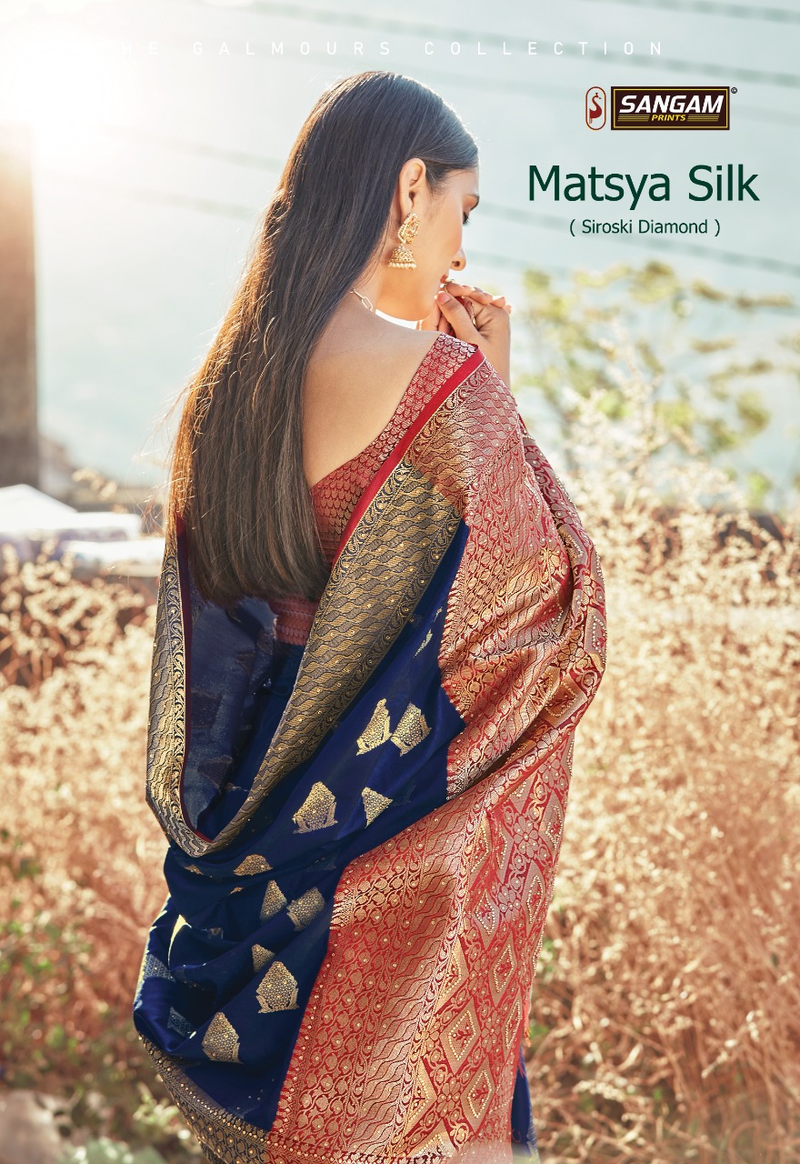 Sangam Prints Matsya Silk With Swarovski Diamond Work Sarees...