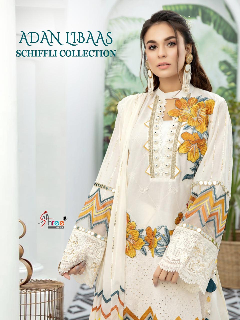 Shree Fab Adan Libaas Schiffli Collection Cambric Cotton Wit...