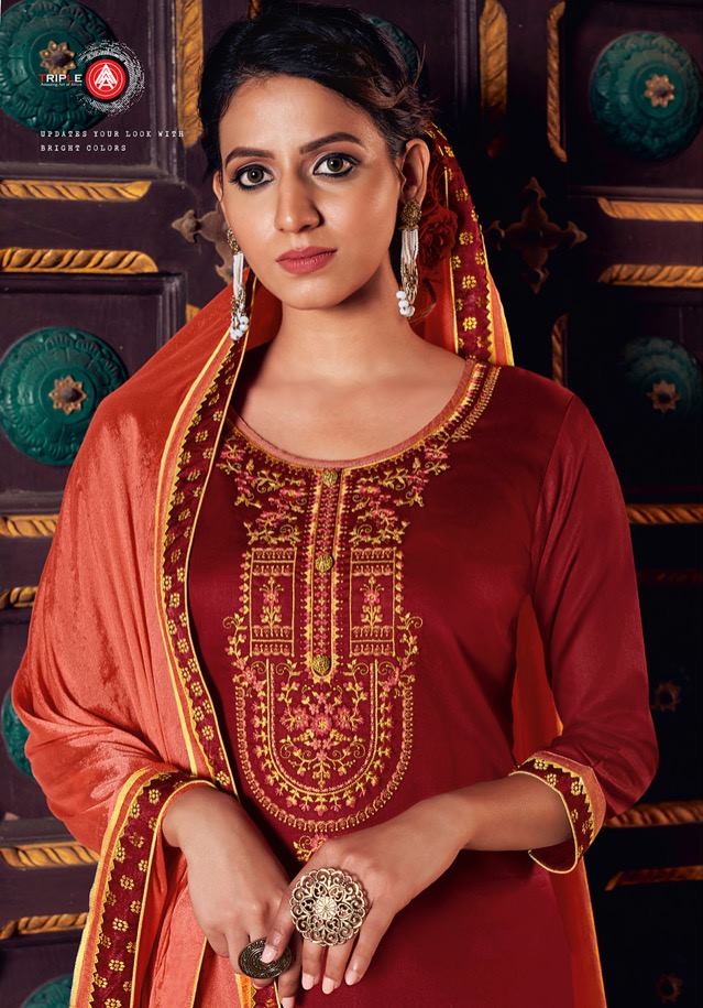 Kessi Fabric Triple A Kesariya Jam Silk With Embroidery Work...