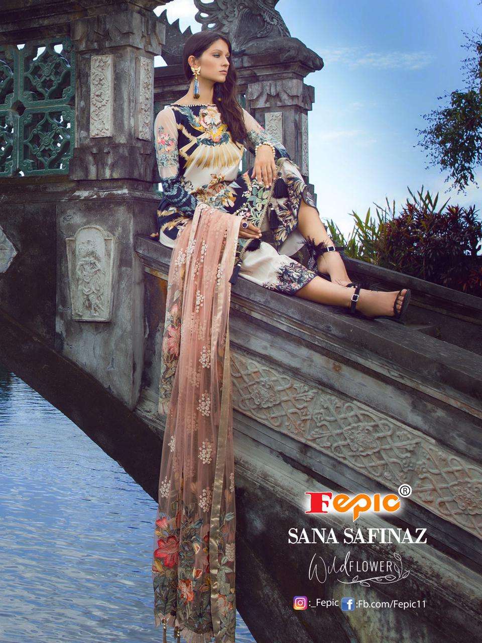 Fepic Sana Safinaz Wild Flower Pure Cambric Cotton Digital P...