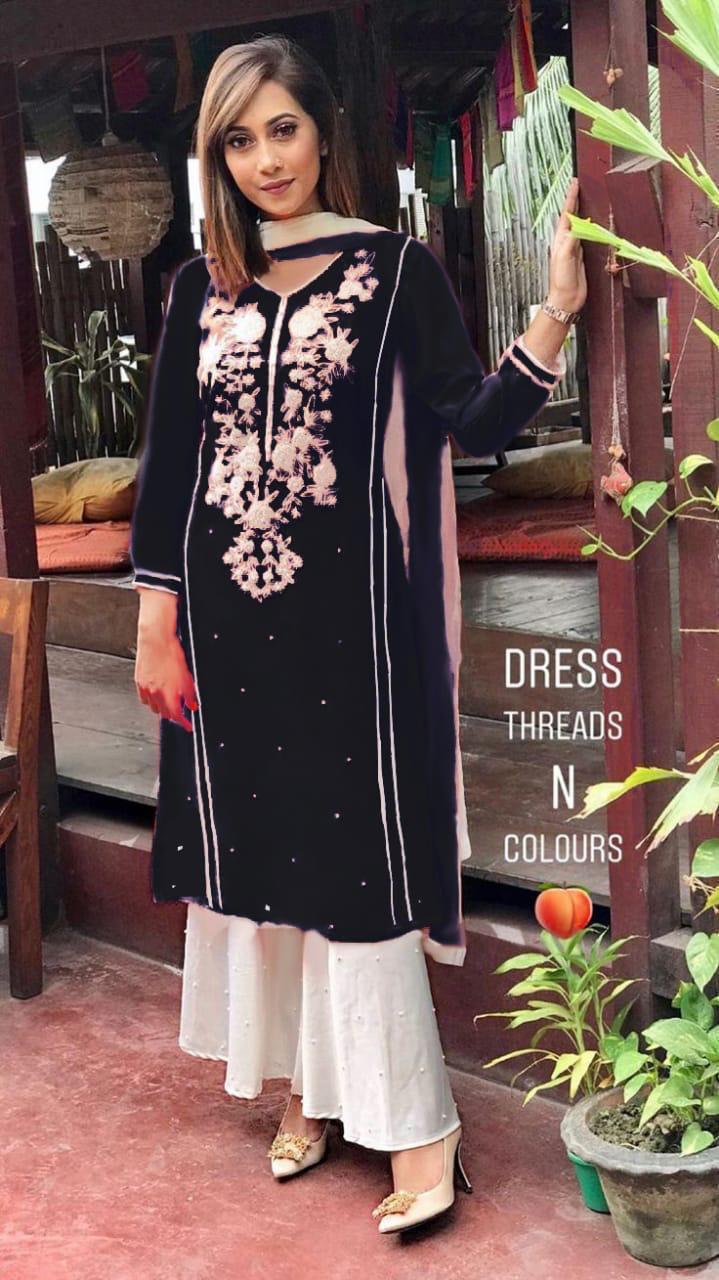 Latest Georgette With Embroidery Work Kurti With Palazzo Col...