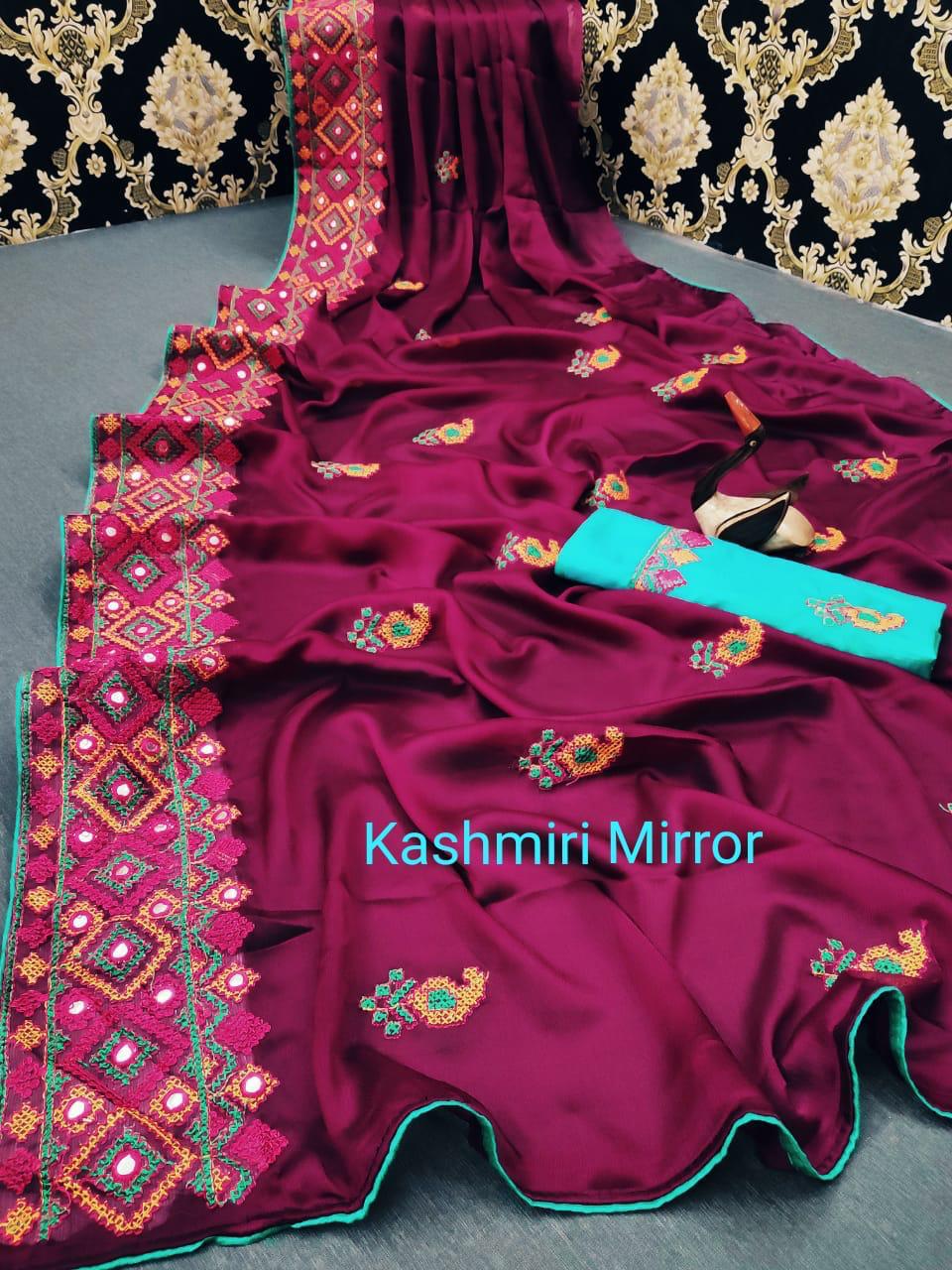 Kashmiri Mirror Vol 4 Soft Moss Chiffon With Embroidery Thre...