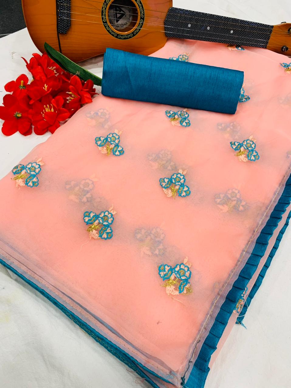 Soft Organza With Embroidery Work Butta Sarees At Wholesale ...