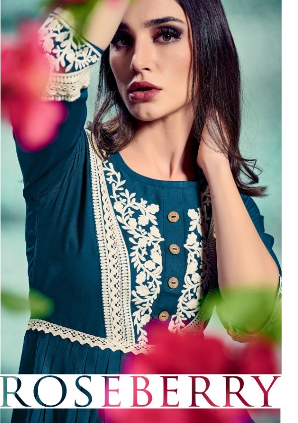 Roseberry Vol 1 Pure Rayon With Lucknowi Embroidery Work Kur...