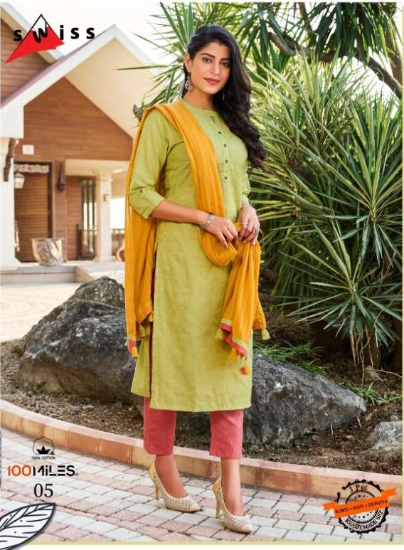 100 Miles Swiss Cotton With Embroidery Work Kurti With Pant ...