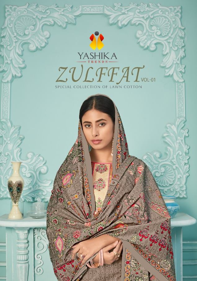 Yashika Zulffat Vol 1 Pure Lawn With Mal Mal Dupatta Dress M...