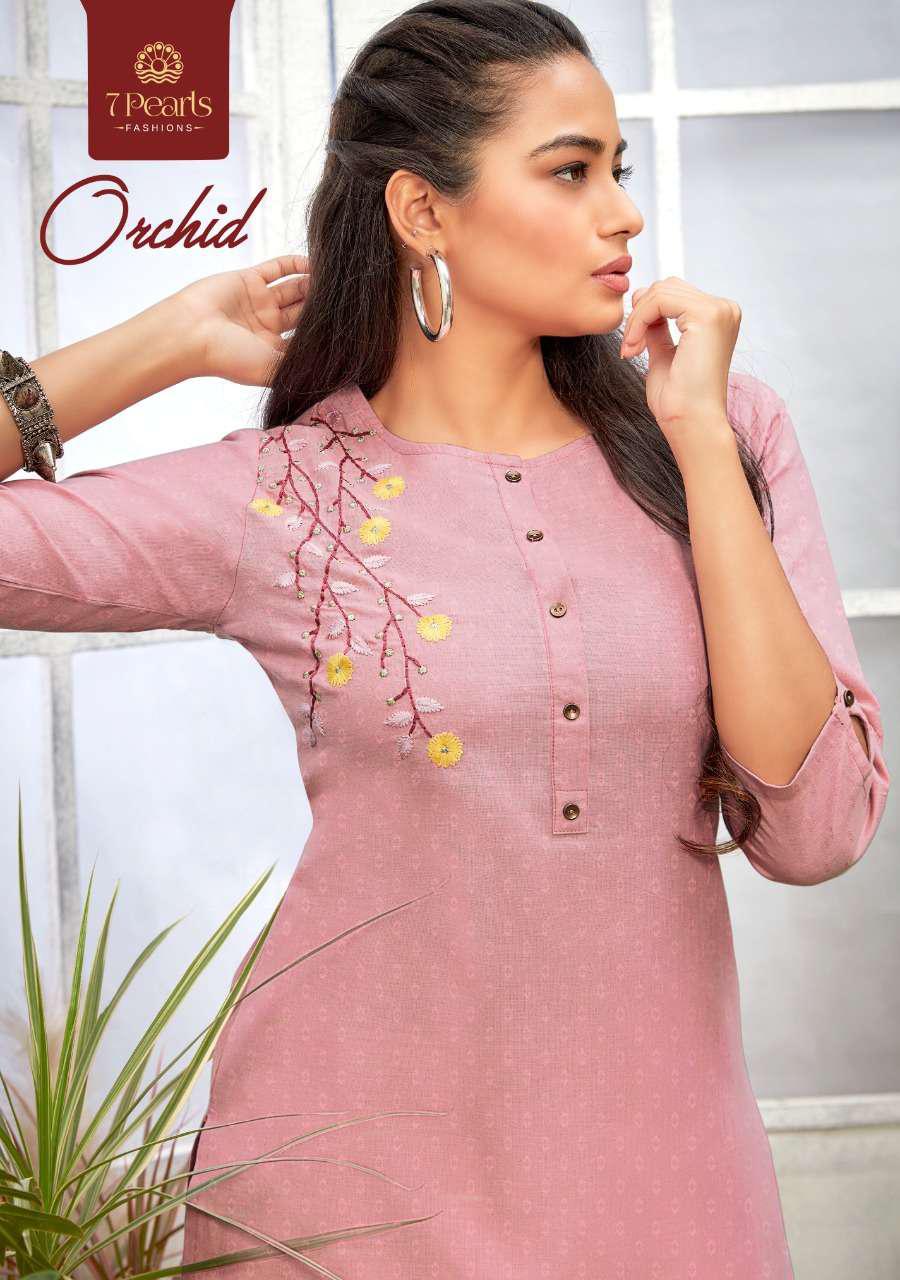 7 Pearl Orchid Cotton With Embroidery Work Kurti With Pants ...