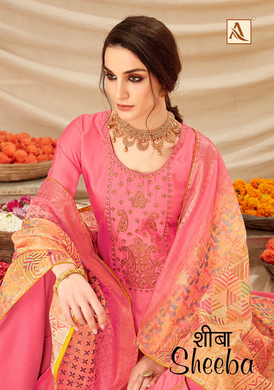 Alok Suits Sheeba Pure Rivella Satin Fancy Embroidery Work W...