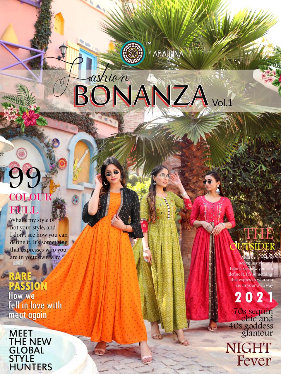 Aradhan Fashion Bonanza Vol 1 Heavy Rayon With Work Long Kur...
