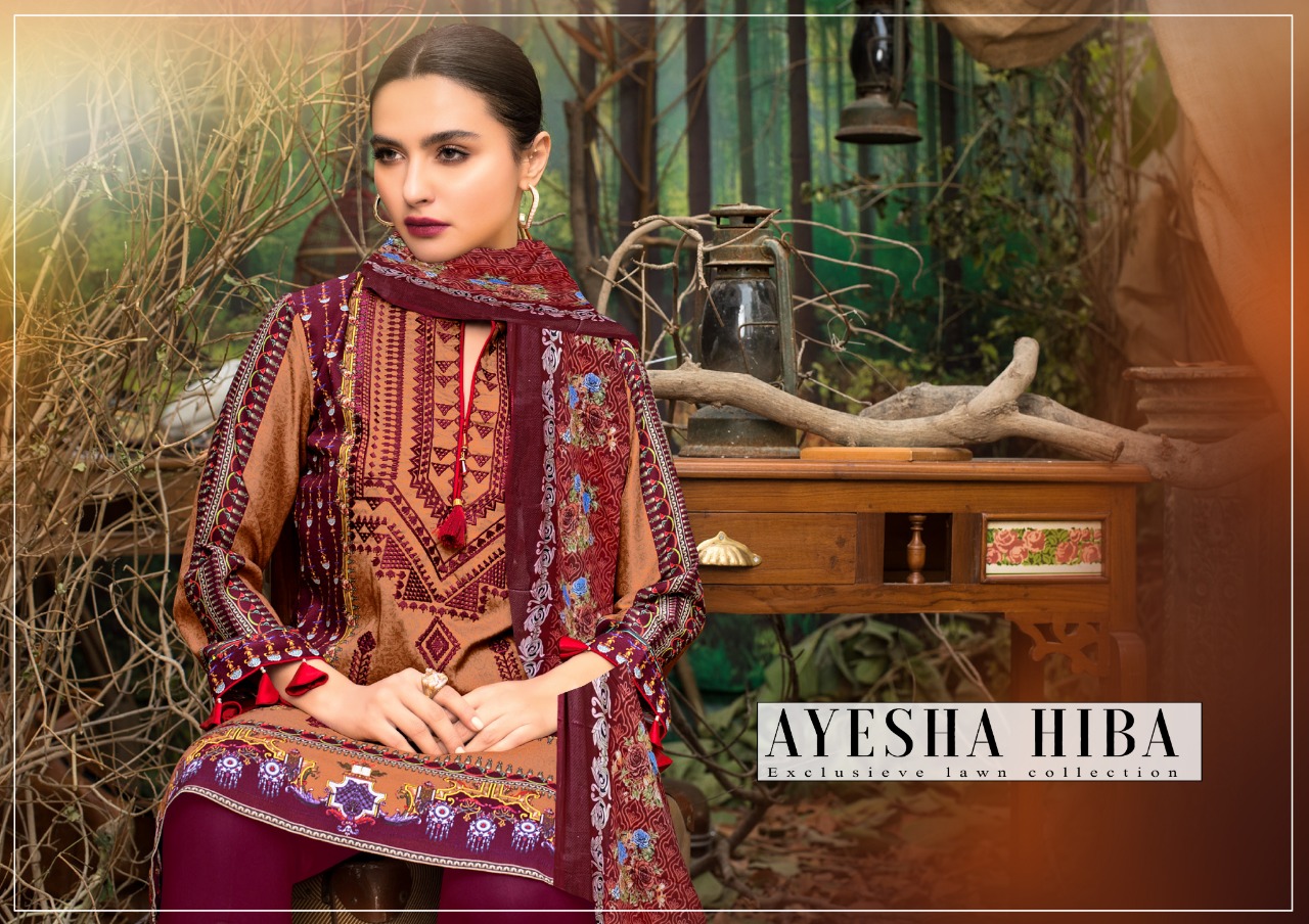 Ayesha Hiba Vol 1 Pure Lawn Printed Dress Material At Wholes...