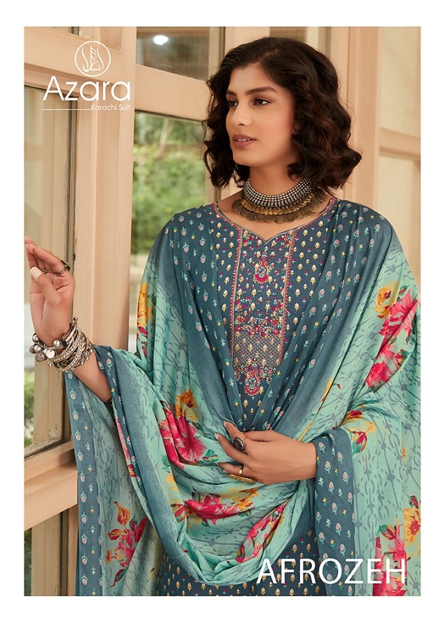 Azara Afrozeh Pure Cotton Cambric Print With Embroidery Work...