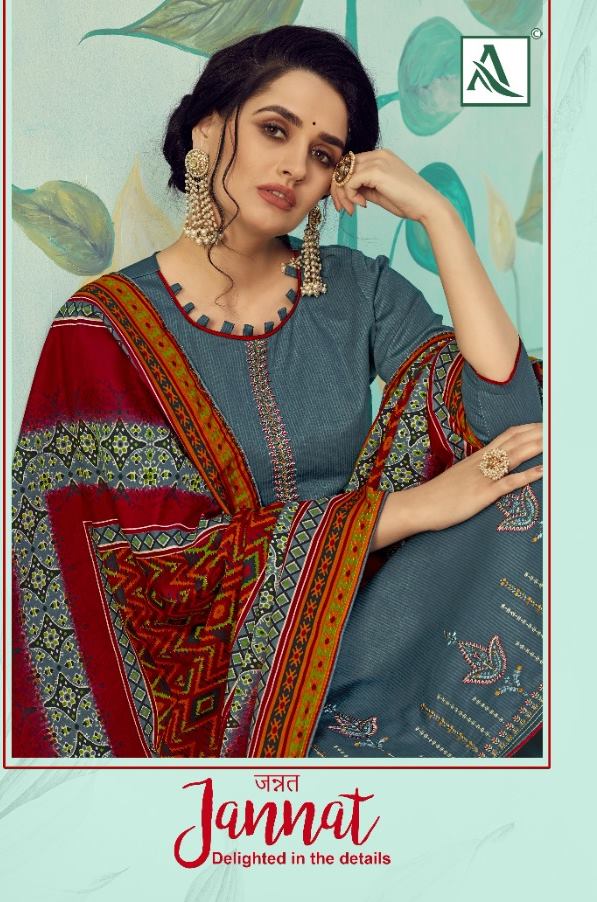 Alok Suits Jannat Pure Jam Cotton Print With Embroidery Work...