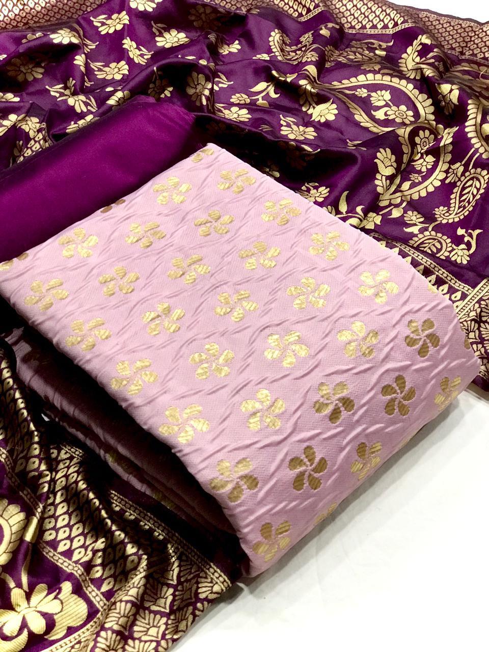 Latest Banarasi Silk Ikkat Bubble Jacquard Weaving Silk Salw...