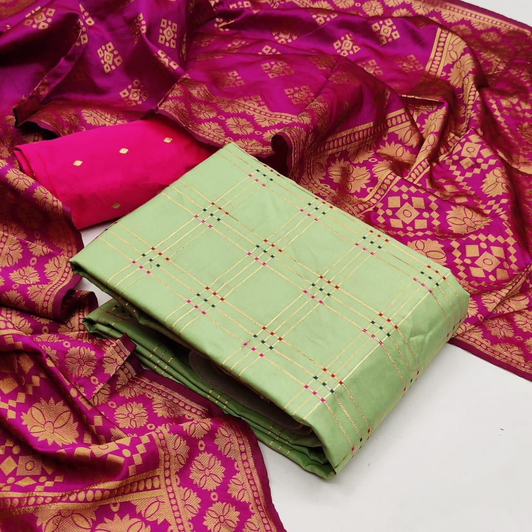 Banarasi Silk Ikkat With Jacquard Weaving Dress Material Col...