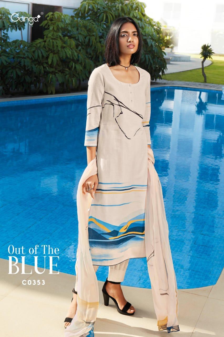 Ganga Out Of The Blue Linen Digital Print Salwar Kameez At W...