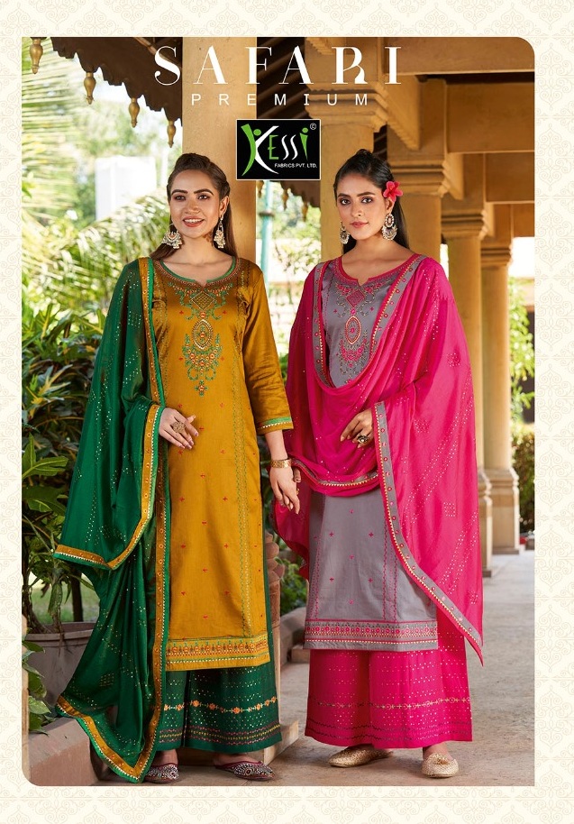 Kessi Fabrics Safari Premium Jam Silk With Embroidery Work D...