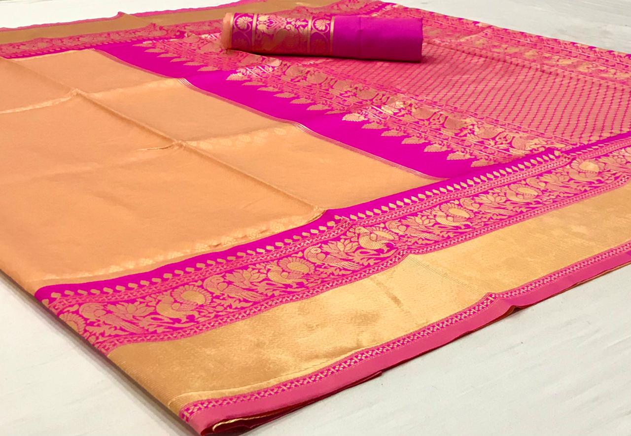 Kanchipuram Silk With Gold Zari Floral Brocade Sarees Collec...