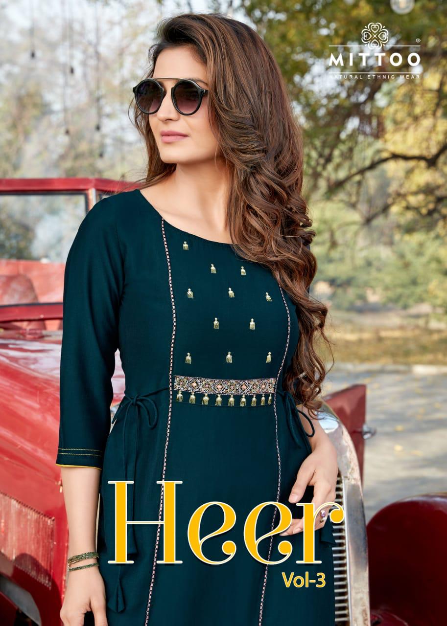 Mittoo Heer Vol 3 Heavy Rayon With Embroidery Work Kurtis Co...