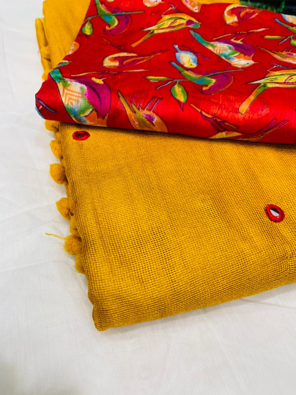 Jute Linen With Mirror Work Sarees Collection At Wholesale R...