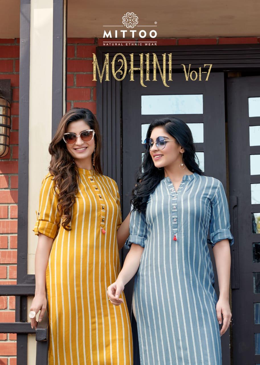 Mittoo Mohini Vol 7 Heavy Rayon Weaving Strips Kurti With Pa...