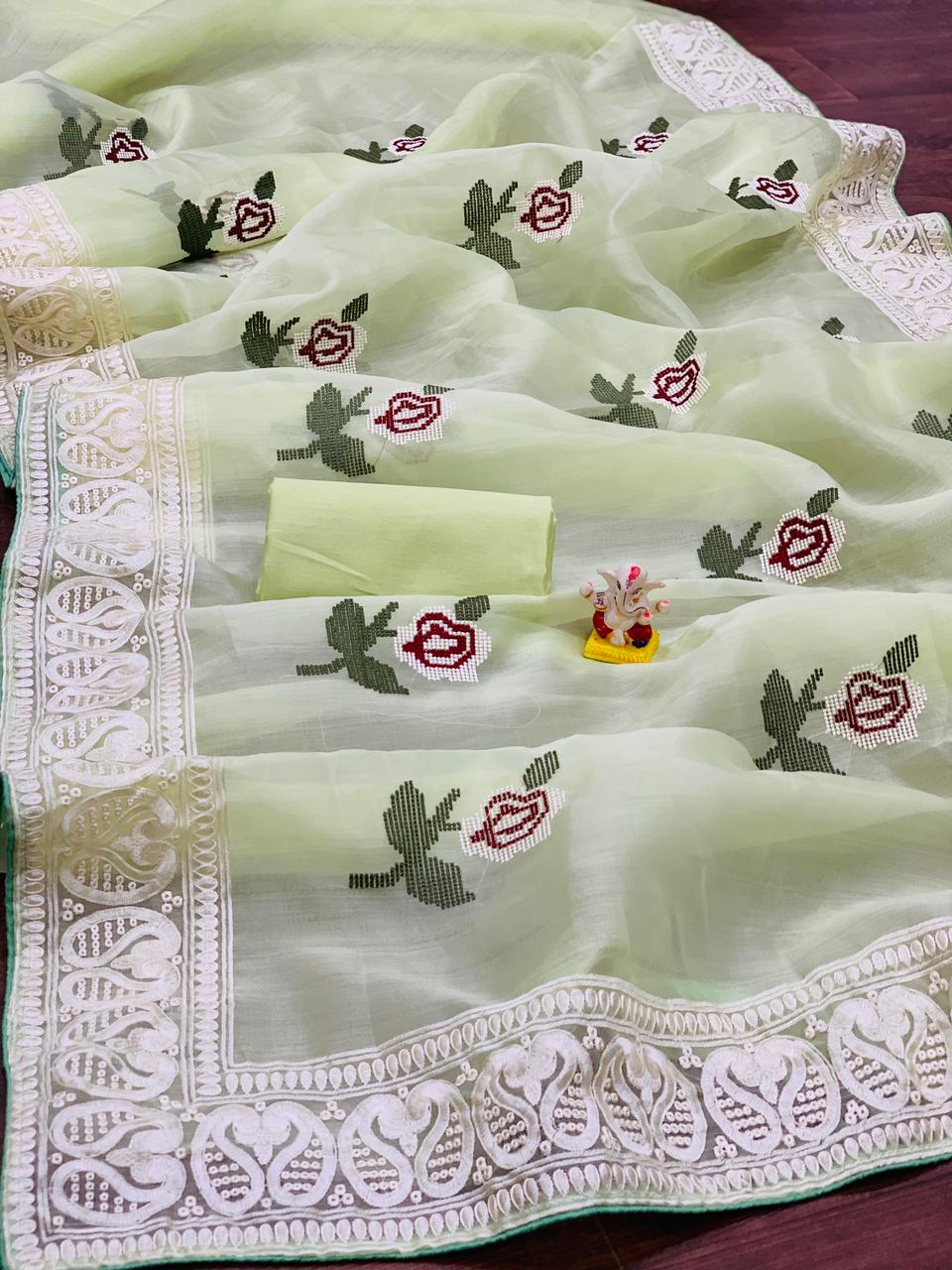 Pure Khadi Organza Silk With Multy Colour Thread Work Sarees...