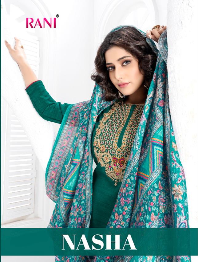 Rani Trendz Nasha Linen Dola Silk With Coding Work Dress Mat...