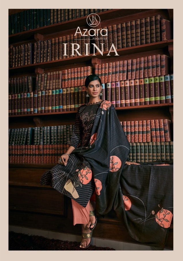 Azara Irina Jam Cotton Print With Diamond Work Dress Materia...
