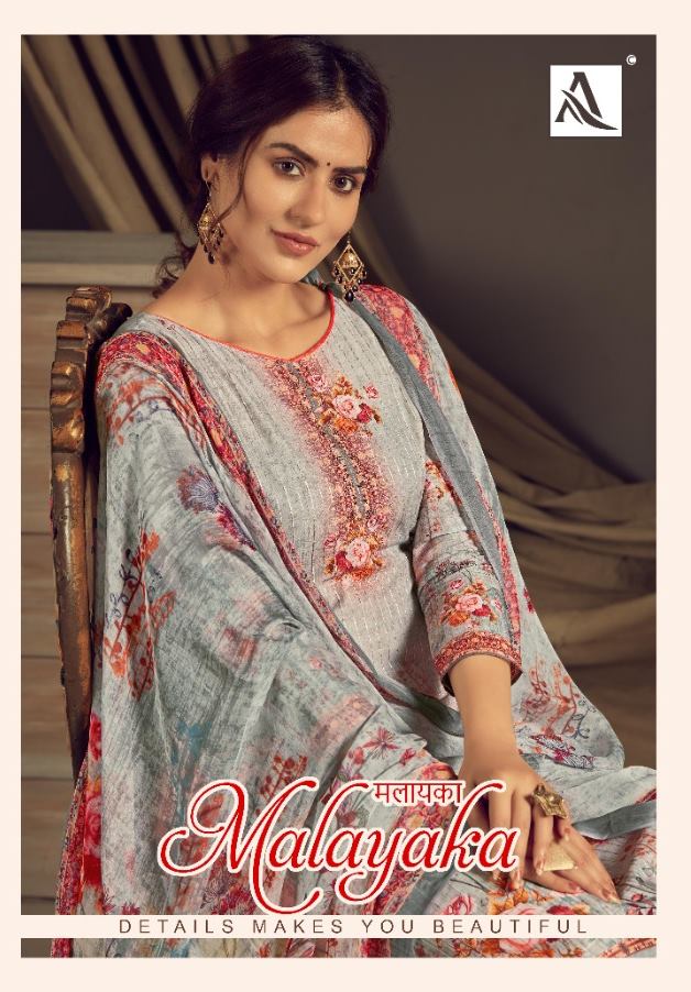 Alok Suits Malayaka Pure Cotton Embroidery Work With Digital...