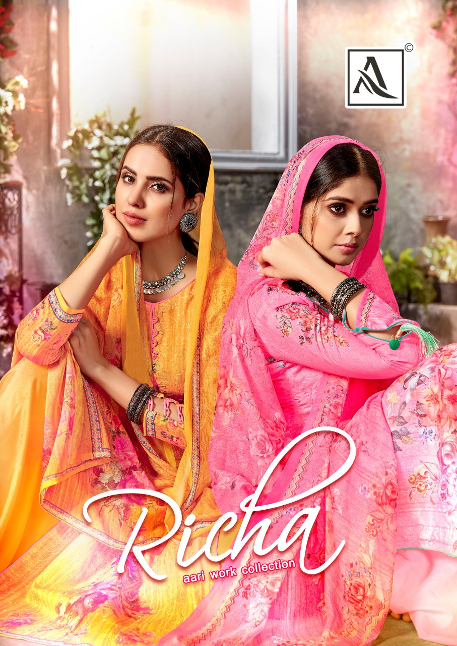 Alok Suits Richa Pure Cotton Digital Print With Aari Work Dr...