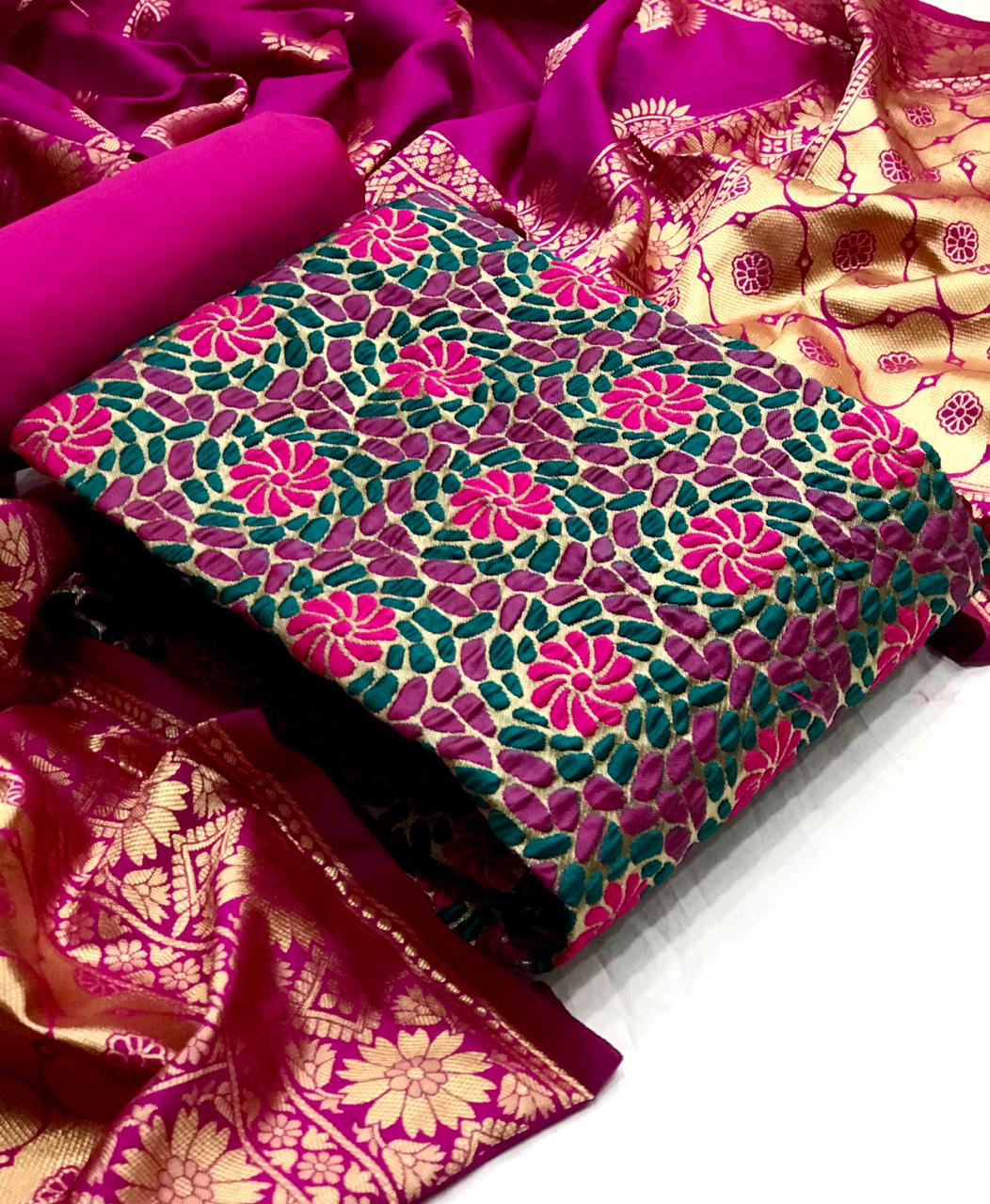 Bubble Banarasi Silk With Jacquard Weaving Dress Material Co...