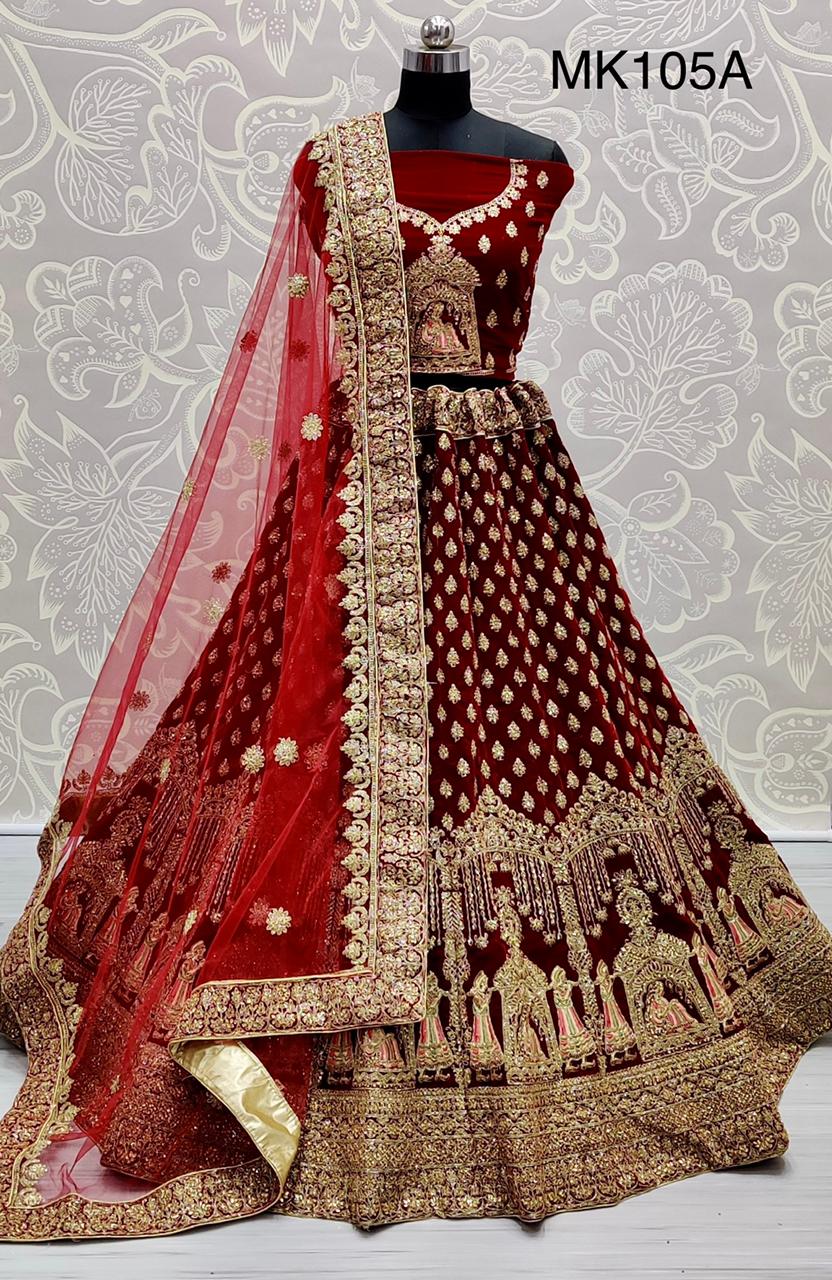 Mk 105 Heavy Velvet Bridal Wear Lehenga Choli Collection