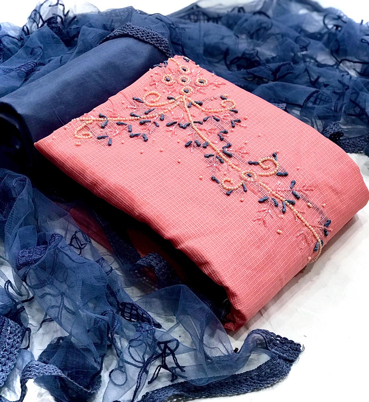 Kota Doria With Elegant Handwork Dress Material Collection A...