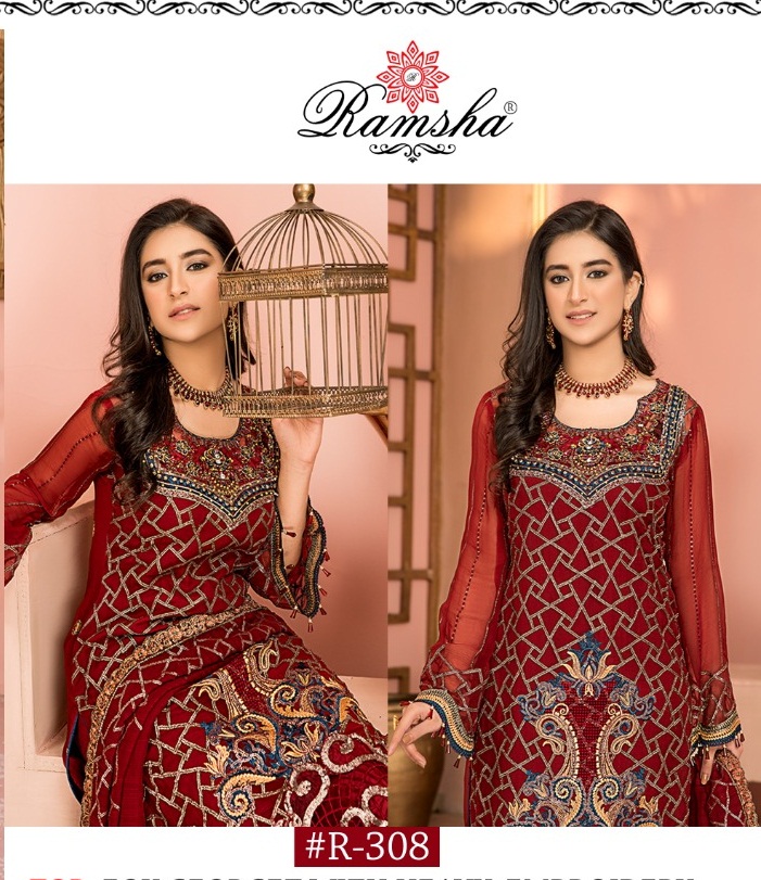Ramsha R-308 Faux Georgette With Heavy Embroidery Work Pakis...