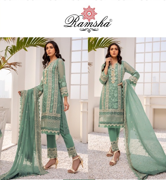 Ramsha R-309 Faux Georgette With Heavy Embroidery Work Pakis...