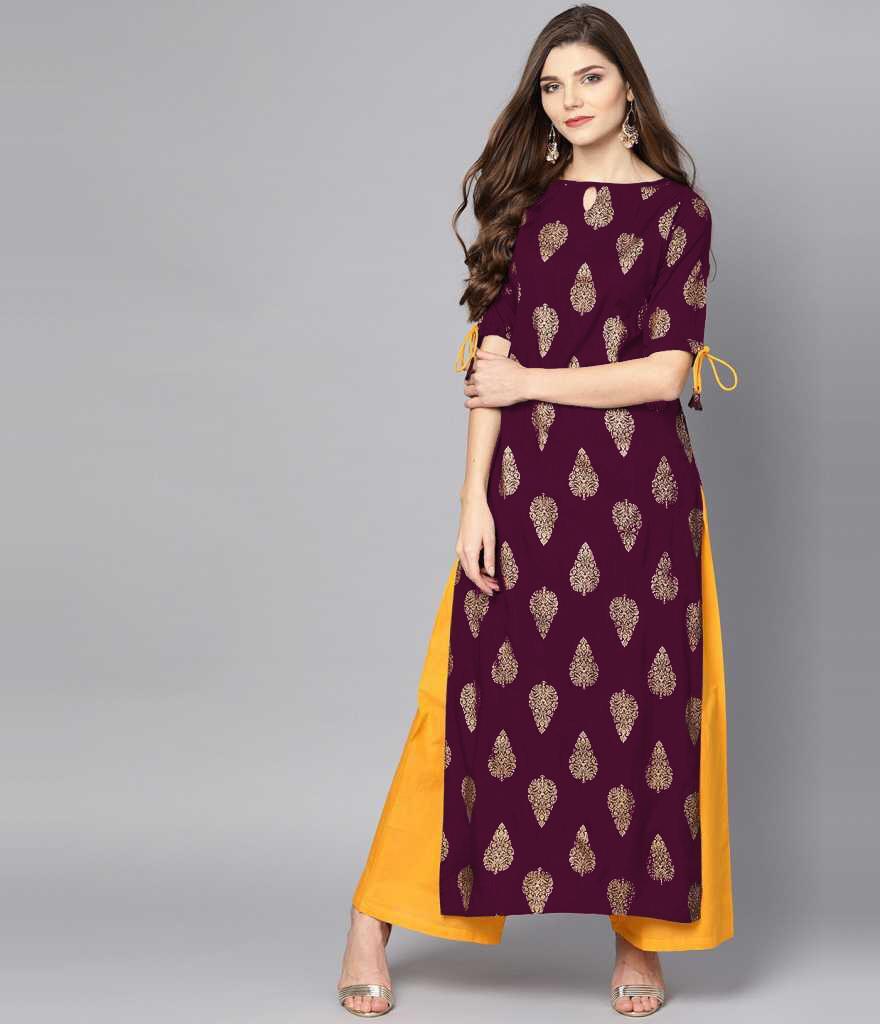 Rayon Cotton With Foil Print Kurti With Palazzo Collection A...