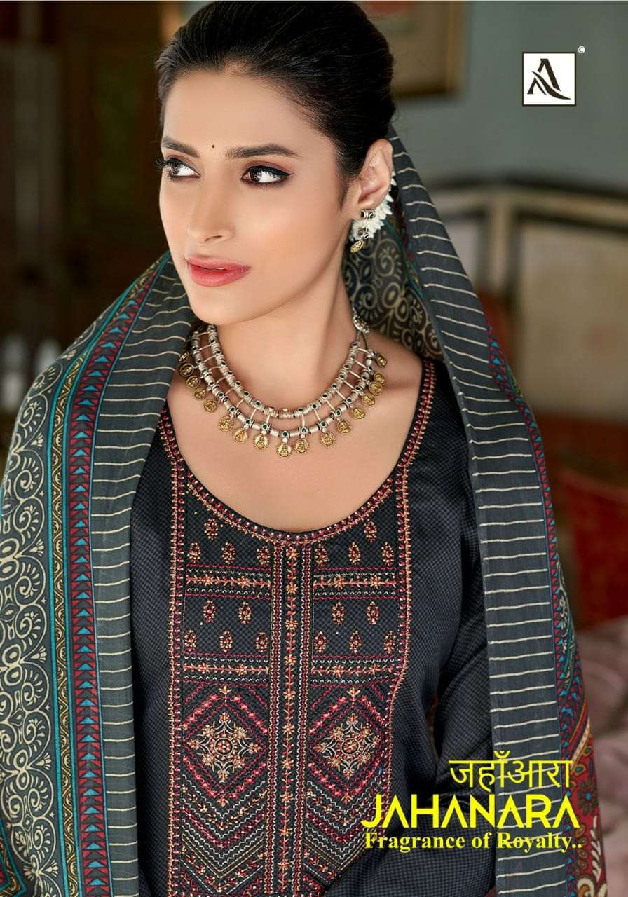 Alok Suits Jahanara Pure Jam Print With Fancy Thread Work Wi...