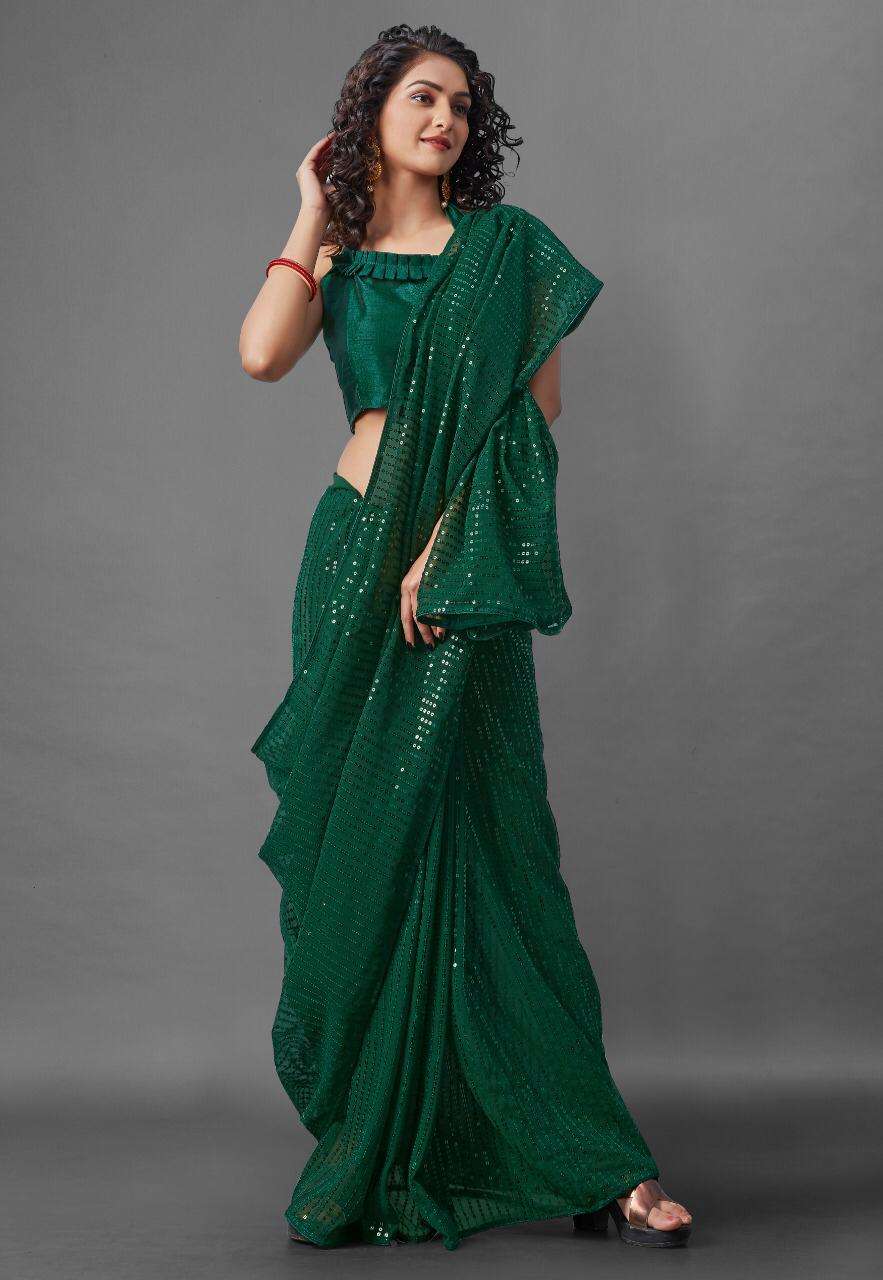 DARK GREEN GEORGETTE PARTY WEAR SAREE COLLECTION