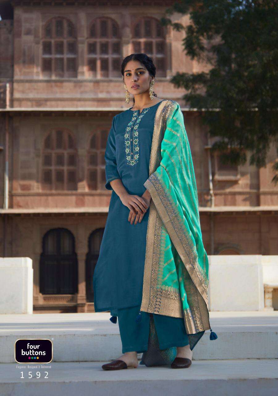 Four Buttons Nazakat Pure Viscose Silk With Embroidery Work ...