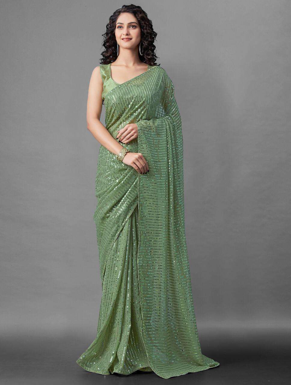 GREEN GEORGETTE PARTY WEAR SAREE COLLECTION