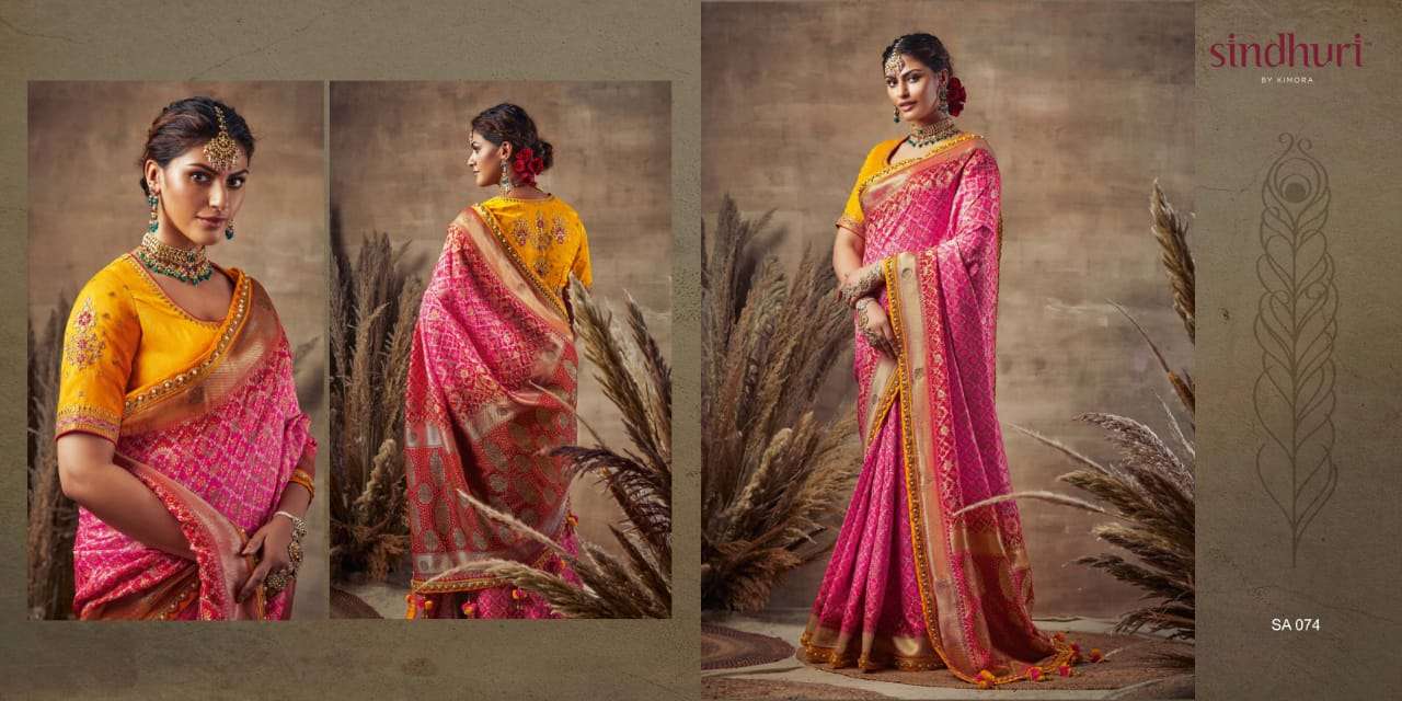 Kimora Sindhuri Bandhani Silk With Bandhej Print Sarees 074
