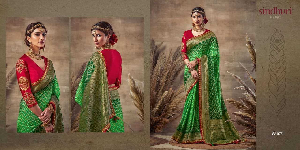 Kimora Sindhuri Bandhani Silk With Bandhej Print Sarees 075