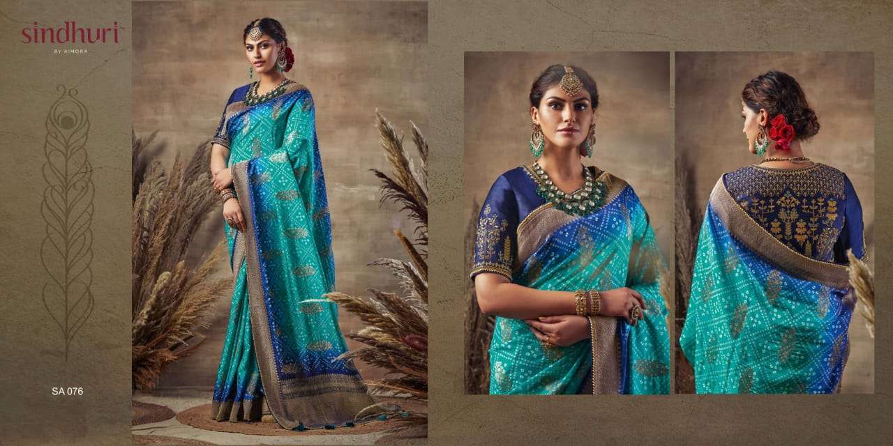 Kimora Sindhuri Bandhani Silk With Bandhej Print Sarees 076