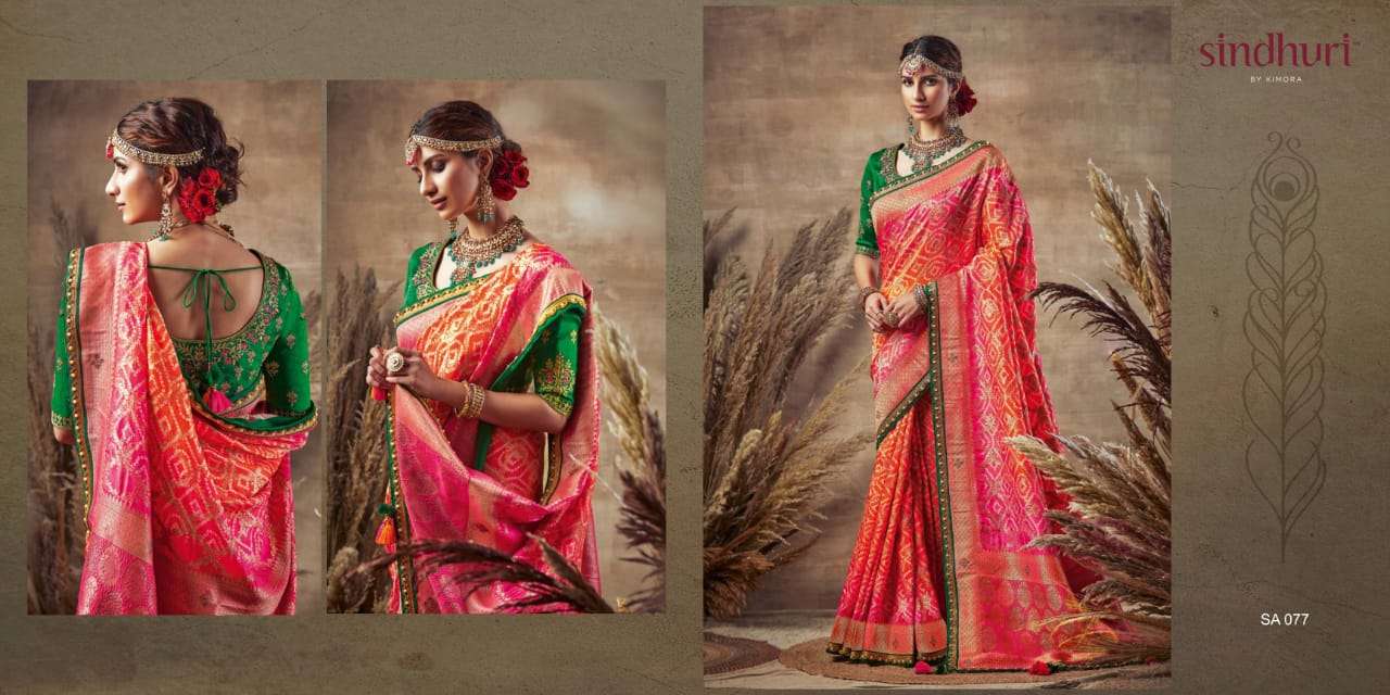 Kimora Sindhuri Bandhani Silk With Bandhej Print Sarees 077