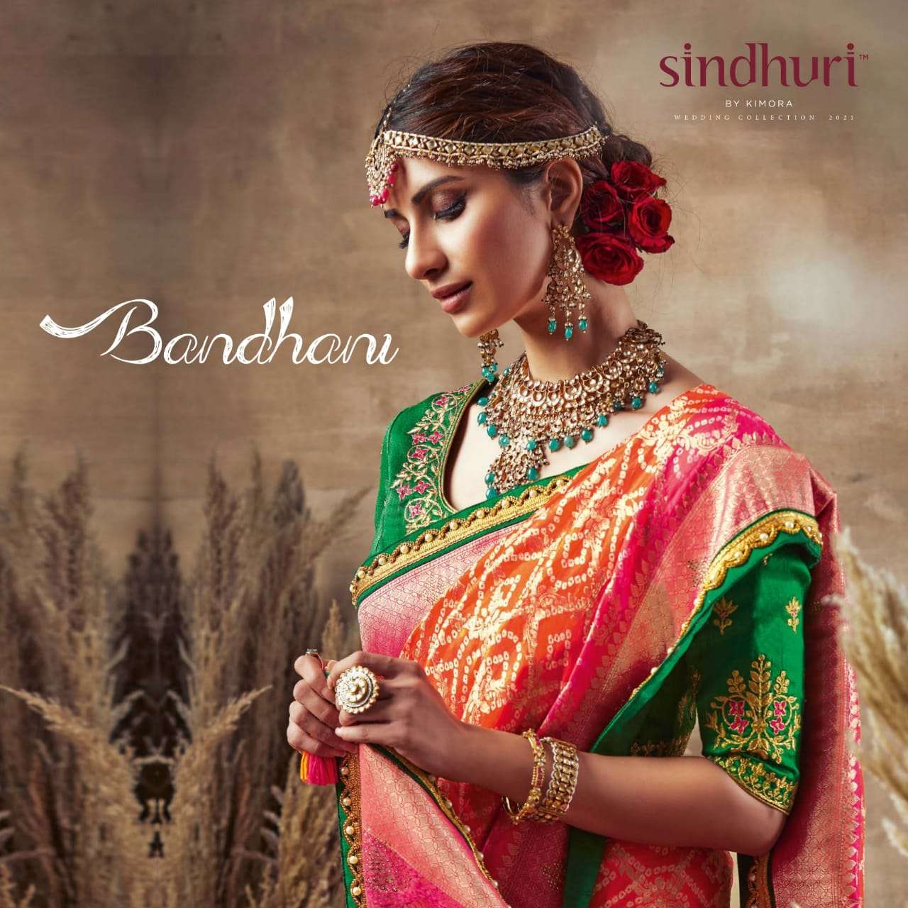 Kimora Sindhuri Bandhani Silk With Bandhej Print With Thread...