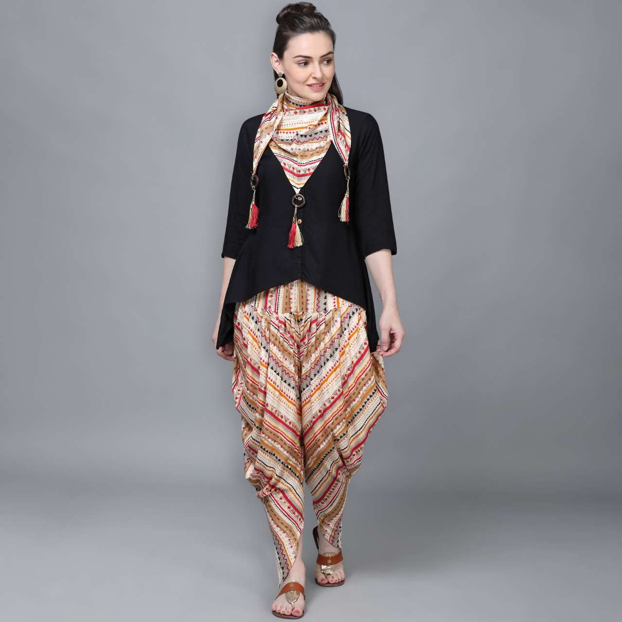 KURTI TOP WITH DHOTI BLACK COLOR FESTIVE WEAR