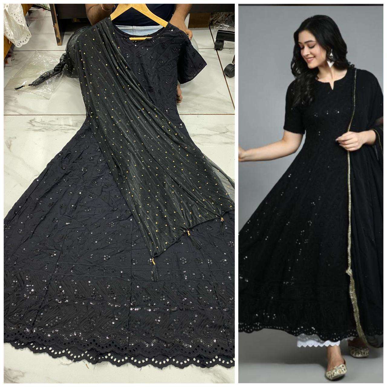 PURE RAYON WITH CHIKAM EMBROIDERY WORK ANARKALI KURTI COLLEC...