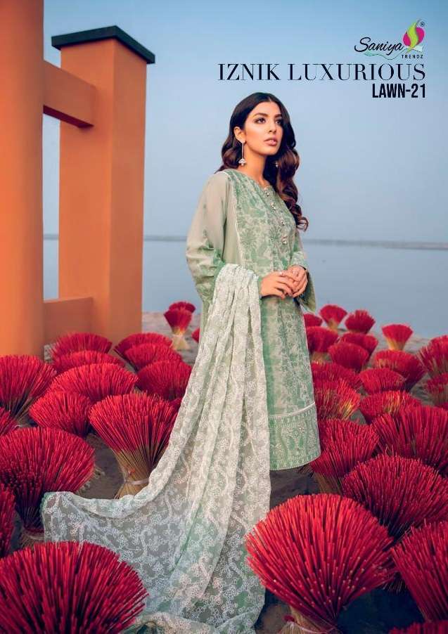 Saniya Trendz Iznik Luxurious Lawn Vol 21 Pure Cambric With ...