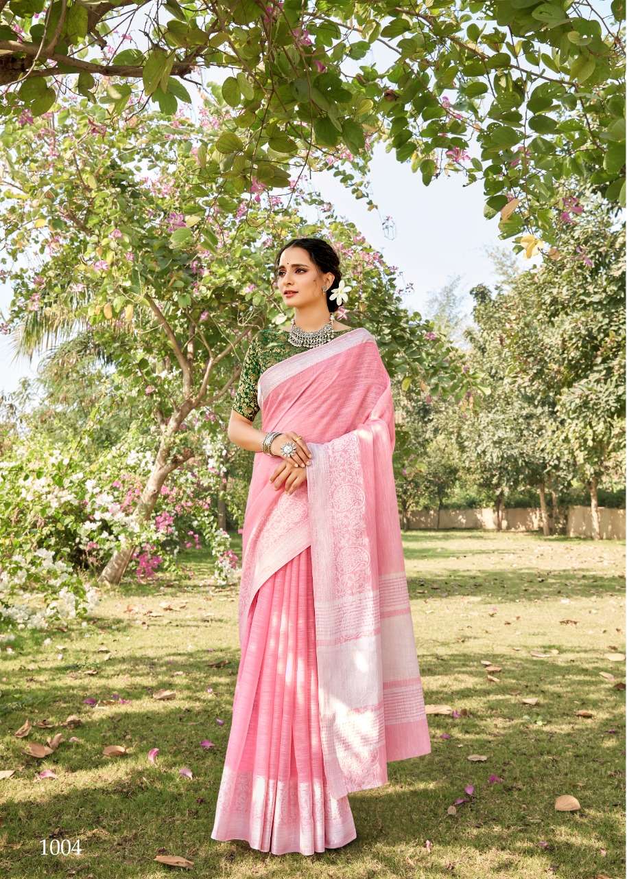 Soft Linen With Weaving Lucknowi Border Sarees 02